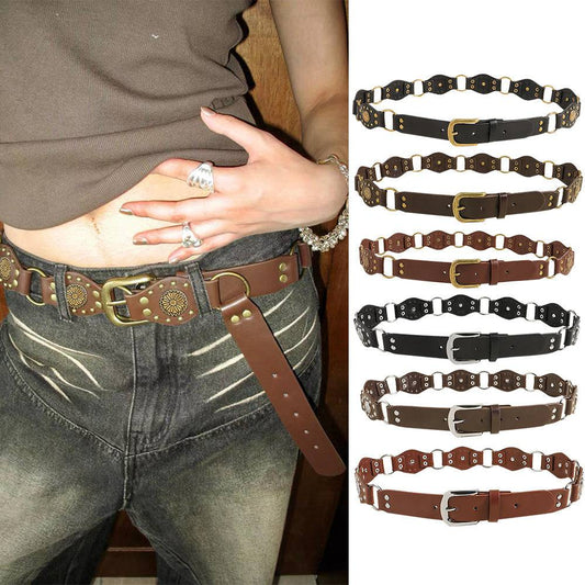 Vintage Belts For Both Men And Women With Riveted Metal Buckle Punk Hip Hop Accessories - Xmaker