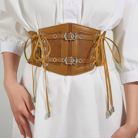 Vintage Lace Strap Elasticated Waist Width Leather Belt Women - Xmaker