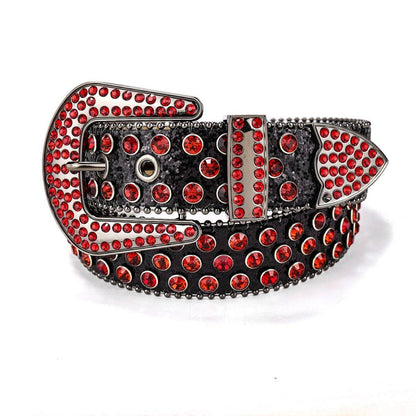 Dark Rhinestone Inlaid Sequins Punk Hip Hop Decorative Rivets Wide Belt - Xmaker