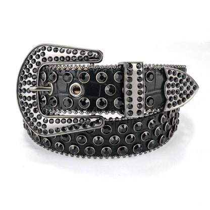 Dark Rhinestone Inlaid Sequins Punk Hip Hop Decorative Rivets Wide Belt - Xmaker