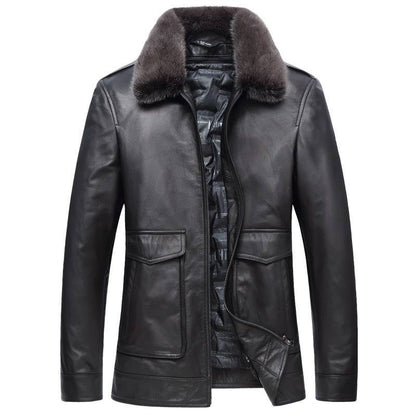 Men's plus size detachable leather down jacket two-piece men's cowhide leather jacket - Xmaker