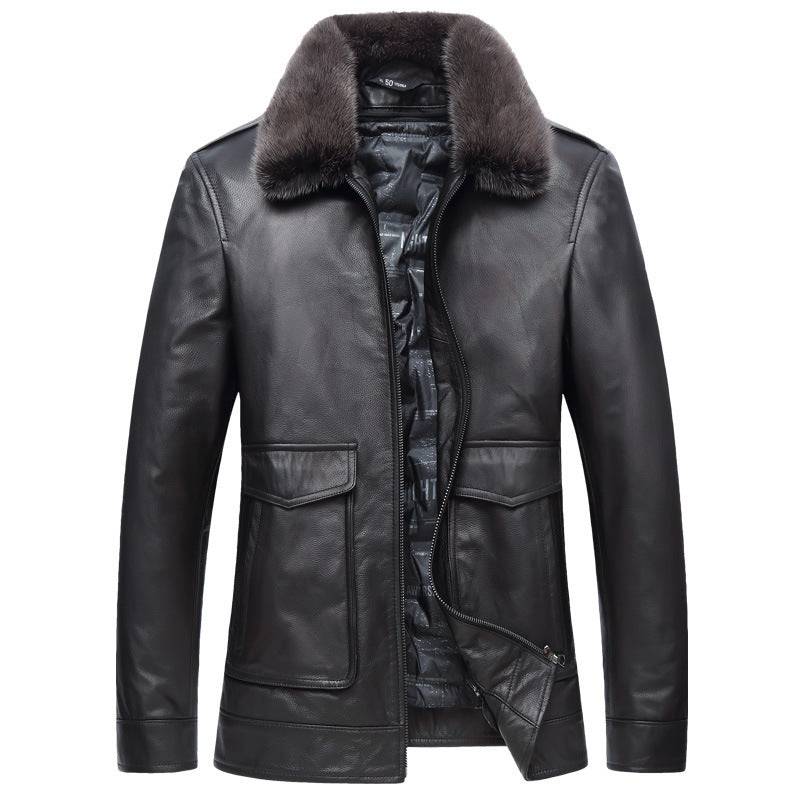 Men's plus size detachable leather down jacket two-piece men's cowhide leather jacket - Xmaker