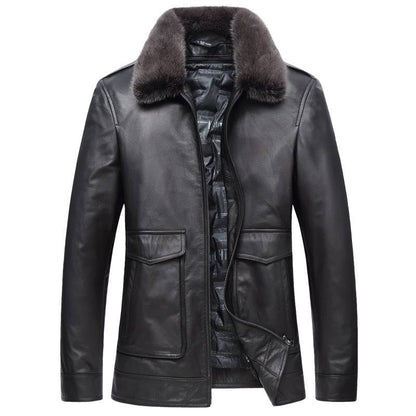 Men's plus size detachable leather down jacket two-piece men's cowhide leather jacket - Xmaker