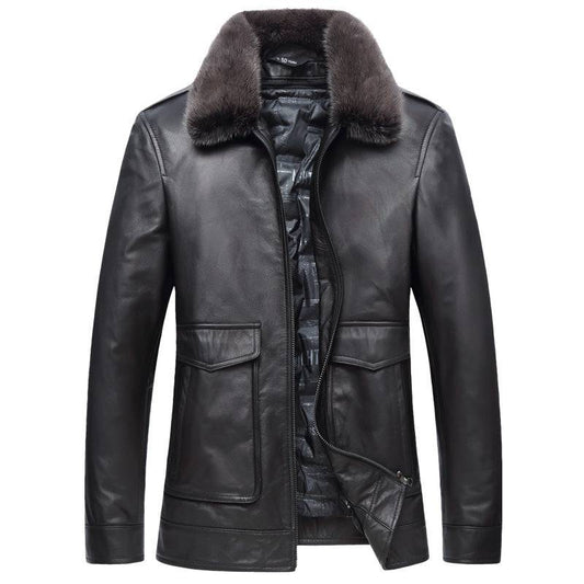 Men's plus size detachable leather down jacket two-piece men's cowhide leather jacket - Xmaker
