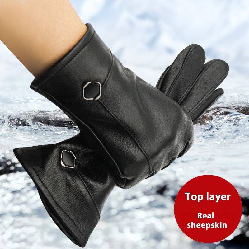 Women's Leather Gloves Fleece-lined Thick Windproof Warm Touch Screen - Xmaker