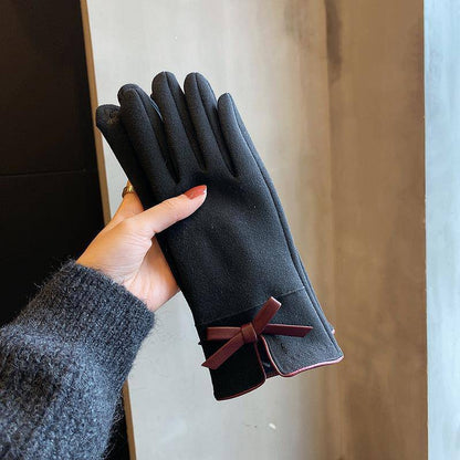 Warm Gloves Winter Women's Korean-style Cute Bow Fleece-lined Thickened - Xmaker