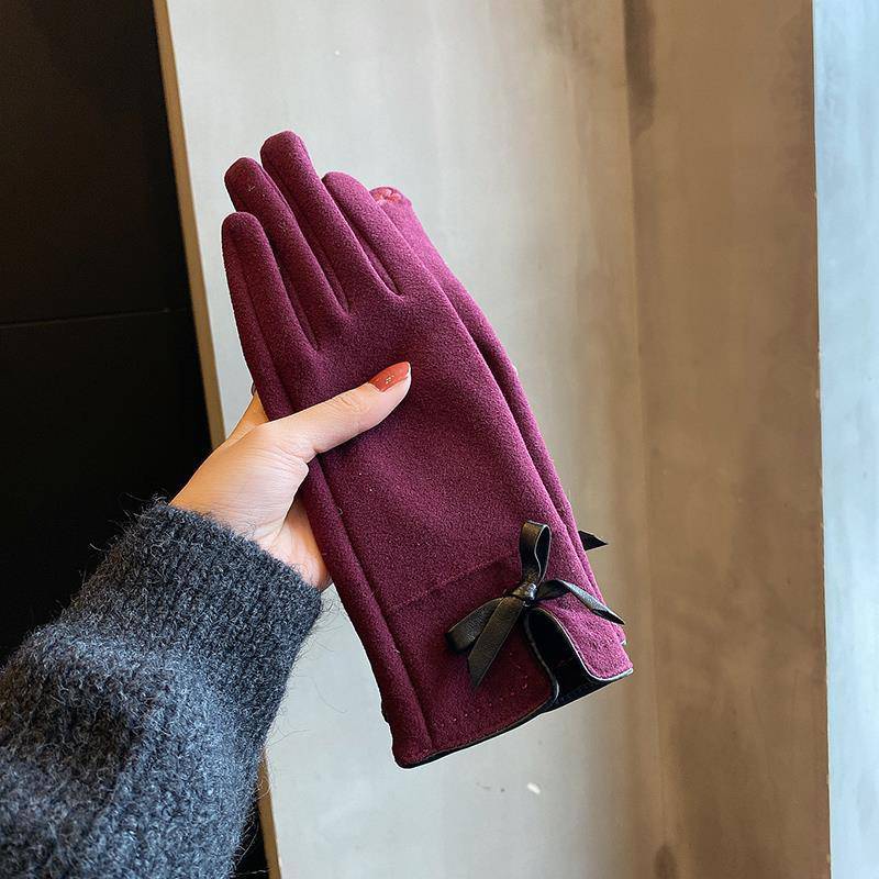 Warm Gloves Winter Women's Korean-style Cute Bow Fleece-lined Thickened - Xmaker