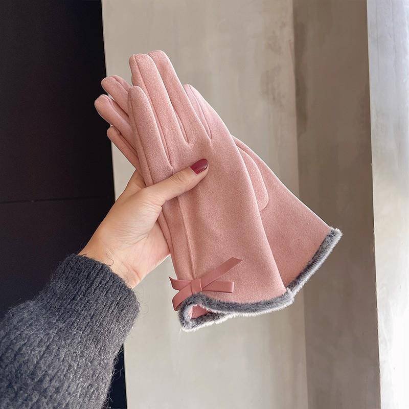 Warm Gloves Winter Women's Korean-style Cute Bow Fleece-lined Thickened - Xmaker