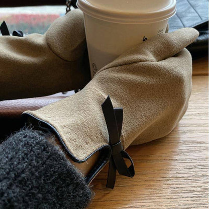 Warm Gloves Winter Women's Korean-style Cute Bow Fleece-lined Thickened - Xmaker