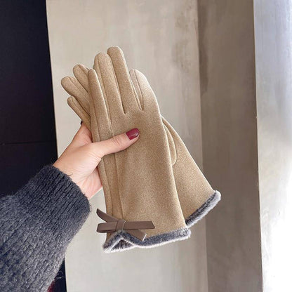 Warm Gloves Winter Women's Korean-style Cute Bow Fleece-lined Thickened - Xmaker