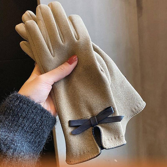 Warm Gloves Winter Women's Korean-style Cute Bow Fleece-lined Thickened - Xmaker