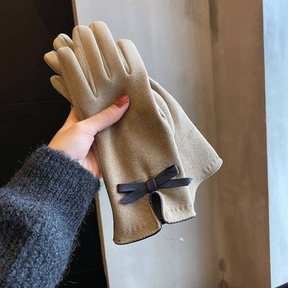 Warm Gloves Winter Women's Korean-style Cute Bow Fleece-lined Thickened - Xmaker