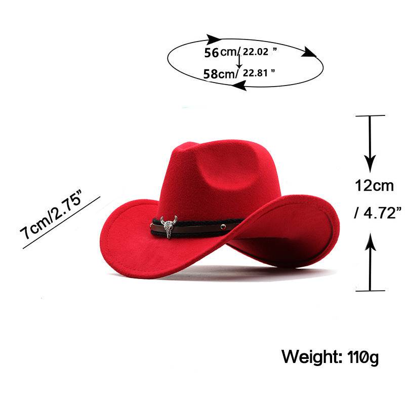 Metal Bull Head Label Western Denim Top Woolen Fedora Hat - Xmaker