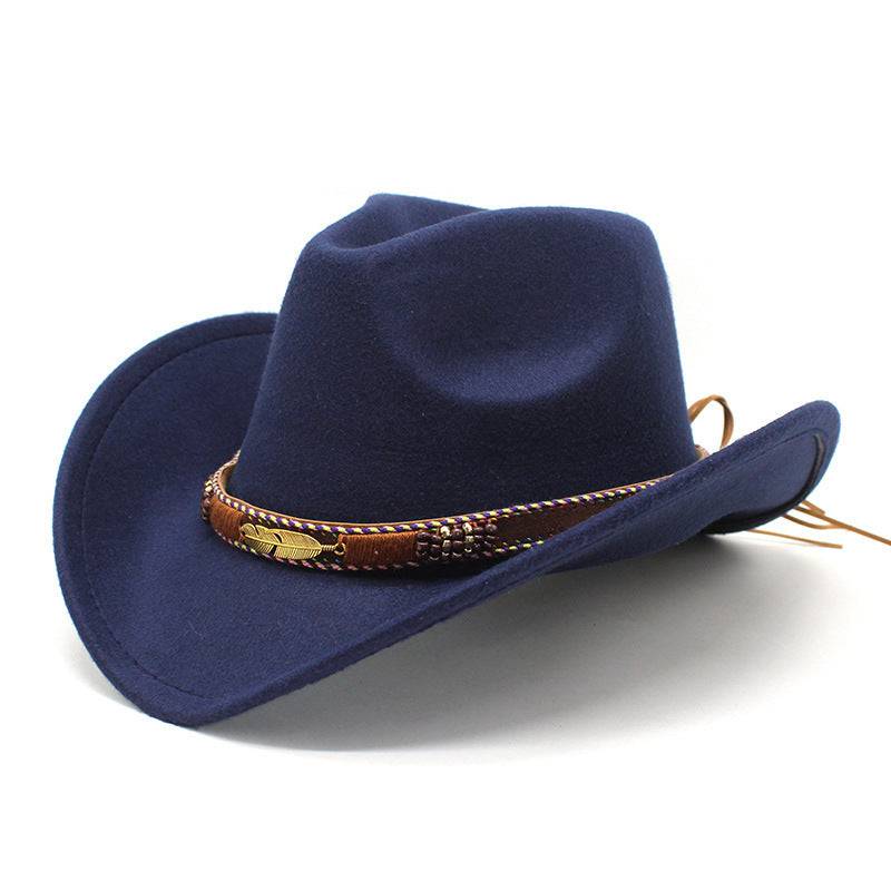 Ethnic Style Metal Feather Western Denim Top Hat - Xmaker