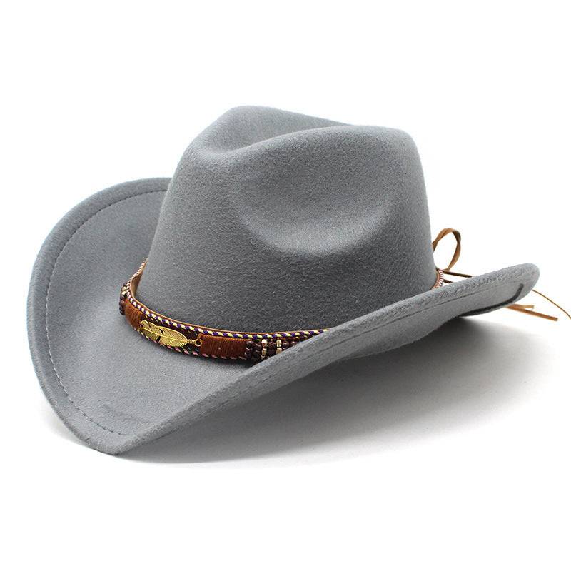 Ethnic Style Metal Feather Western Denim Top Hat - Xmaker