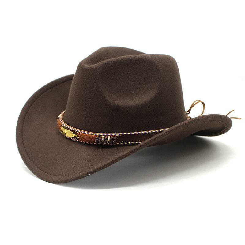 Ethnic Style Metal Feather Western Denim Top Hat - Xmaker