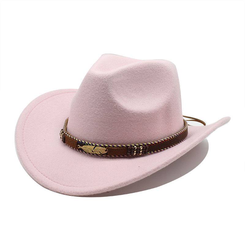 Ethnic Style Metal Feather Western Denim Top Hat - Xmaker