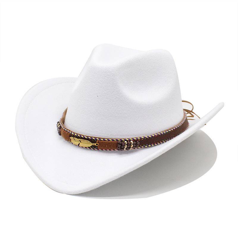 Ethnic Style Metal Feather Western Denim Top Hat - Xmaker