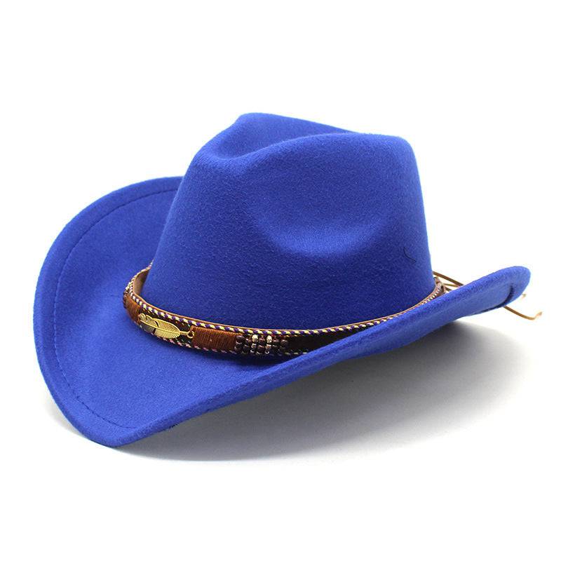 Ethnic Style Metal Feather Western Denim Top Hat - Xmaker