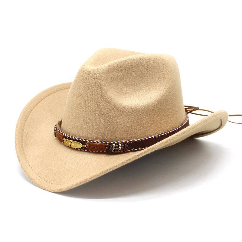 Ethnic Style Metal Feather Western Denim Top Hat - Xmaker