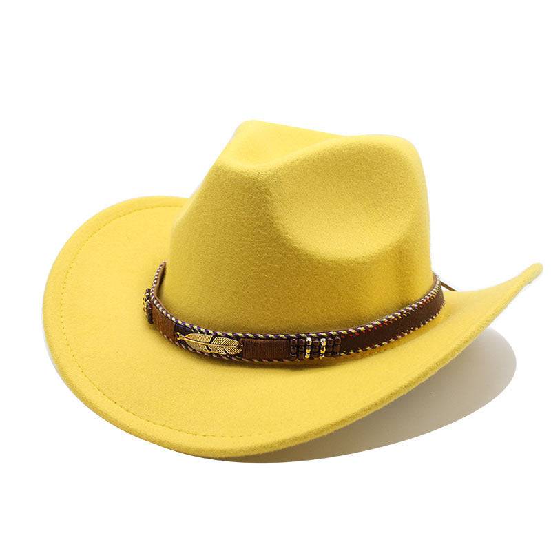 Ethnic Style Metal Feather Western Denim Top Hat - Xmaker