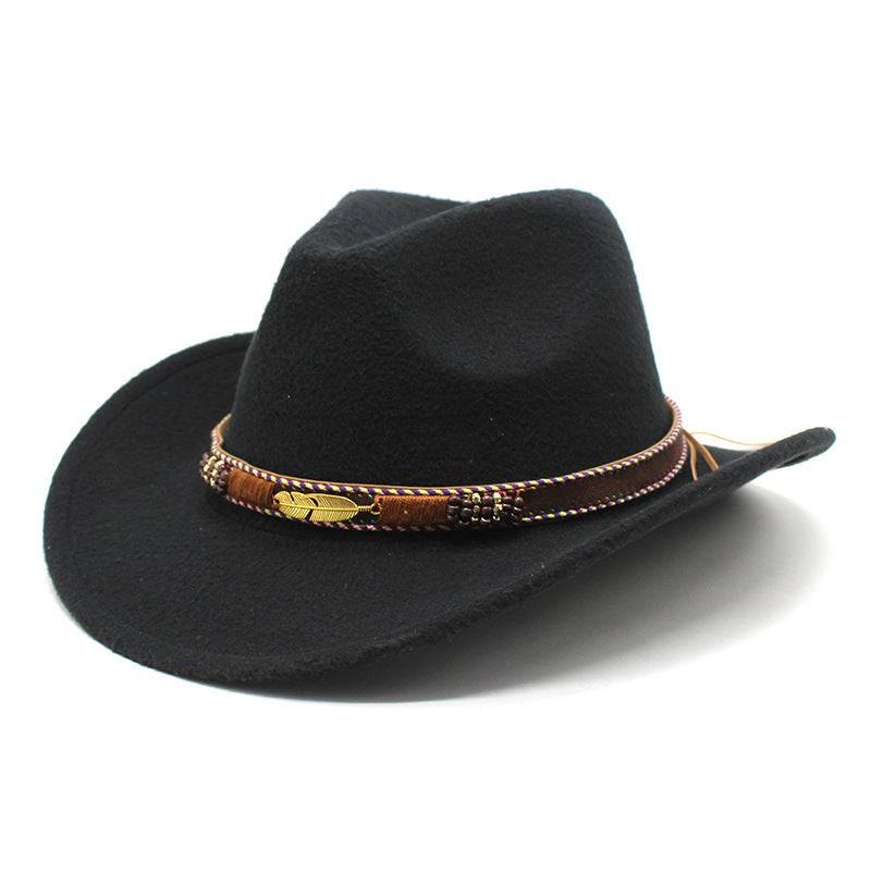 Ethnic Style Metal Feather Western Denim Top Hat - Xmaker