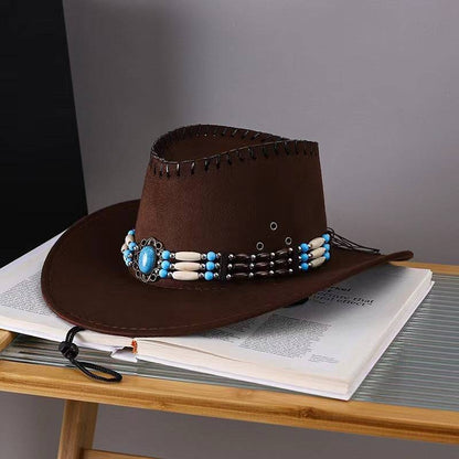 Western Cowboy Hat Men's And Women's Gem Chain Fedora Hat - Xmaker