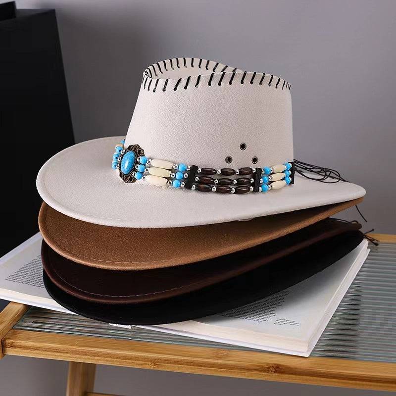 Western Cowboy Hat Men's And Women's Gem Chain Fedora Hat - Xmaker