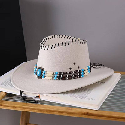 Western Cowboy Hat Men's And Women's Gem Chain Fedora Hat - Xmaker