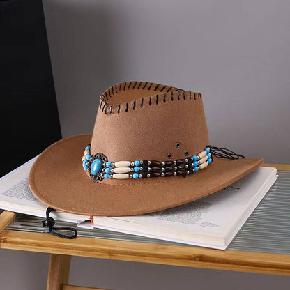 Western Cowboy Hat Men's And Women's Gem Chain Fedora Hat - Xmaker