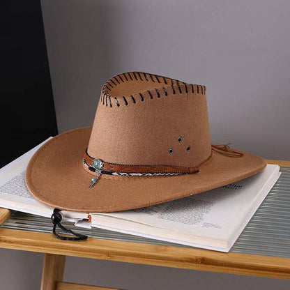 Western Cowboy Hat Men's And Women's Gem Chain Fedora Hat - Xmaker