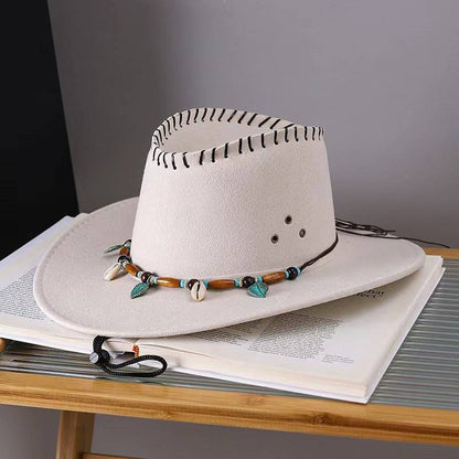 Western Cowboy Hat Men's And Women's Gem Chain Fedora Hat - Xmaker