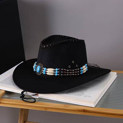 Western Cowboy Hat Men's And Women's Gem Chain Fedora Hat - Xmaker