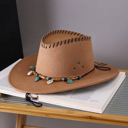 Western Cowboy Hat Men's And Women's Gem Chain Fedora Hat - Xmaker