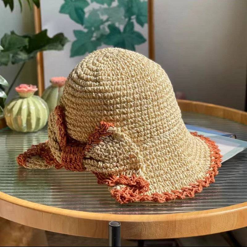 Elegant Bow Hat Hand Crocheting Woven Sun Hat - Xmaker