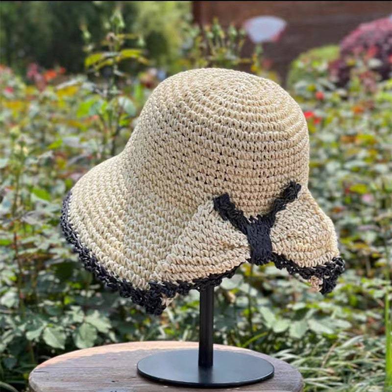 Elegant Bow Hat Hand Crocheting Woven Sun Hat - Xmaker