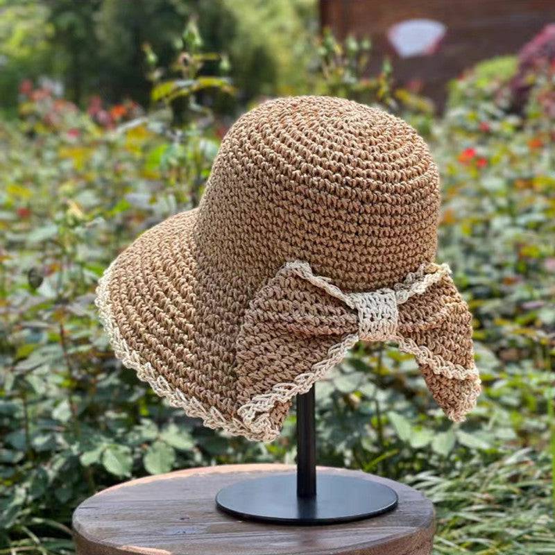 Elegant Bow Hat Hand Crocheting Woven Sun Hat - Xmaker