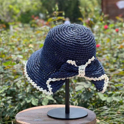 Elegant Bow Hat Hand Crocheting Woven Sun Hat - Xmaker