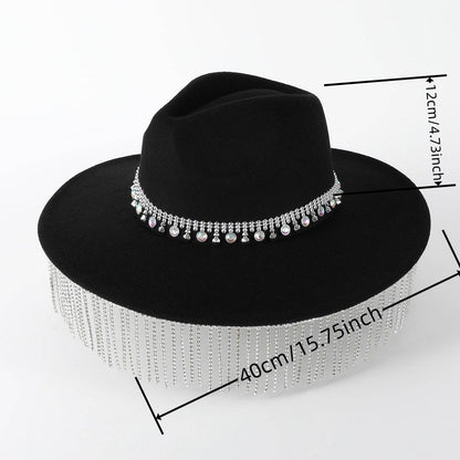 Pendant Wide Brim Top Hat Casual Fedora Hat Women Fur Felt Hat - Xmaker