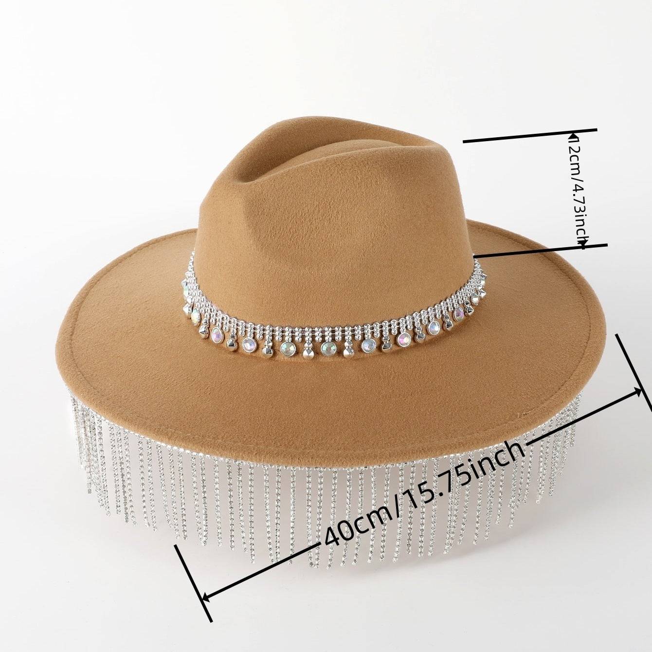 Pendant Wide Brim Top Hat Casual Fedora Hat Women Fur Felt Hat - Xmaker