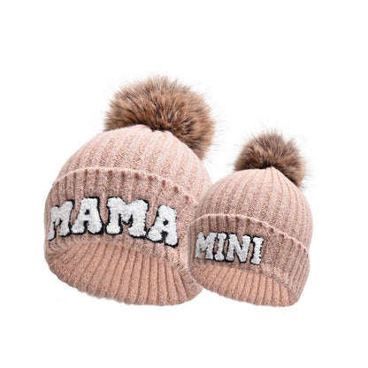 Letter MAMA Woolen Cap Outdoor Fur Ball Warm Hat - Xmaker