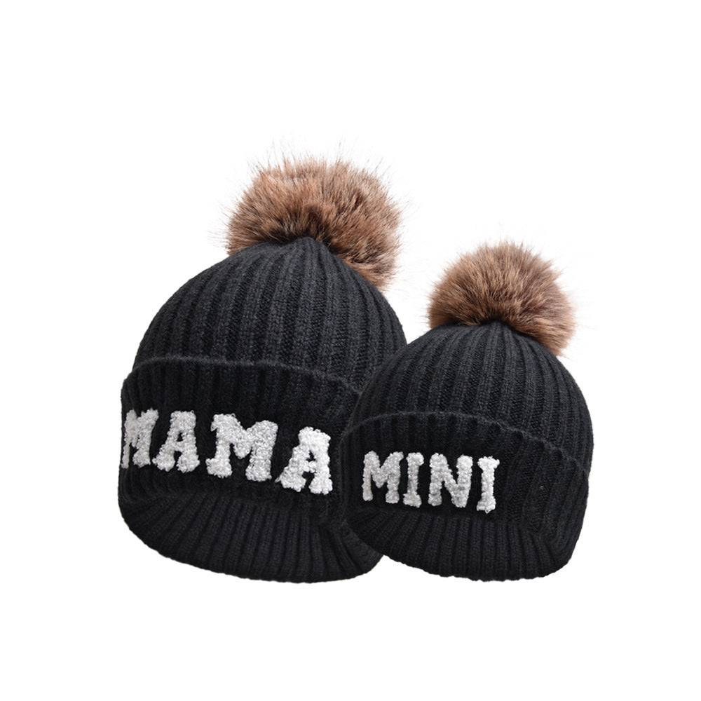 Letter MAMA Woolen Cap Outdoor Fur Ball Warm Hat - Xmaker