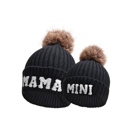 Letter MAMA Woolen Cap Outdoor Fur Ball Warm Hat - Xmaker