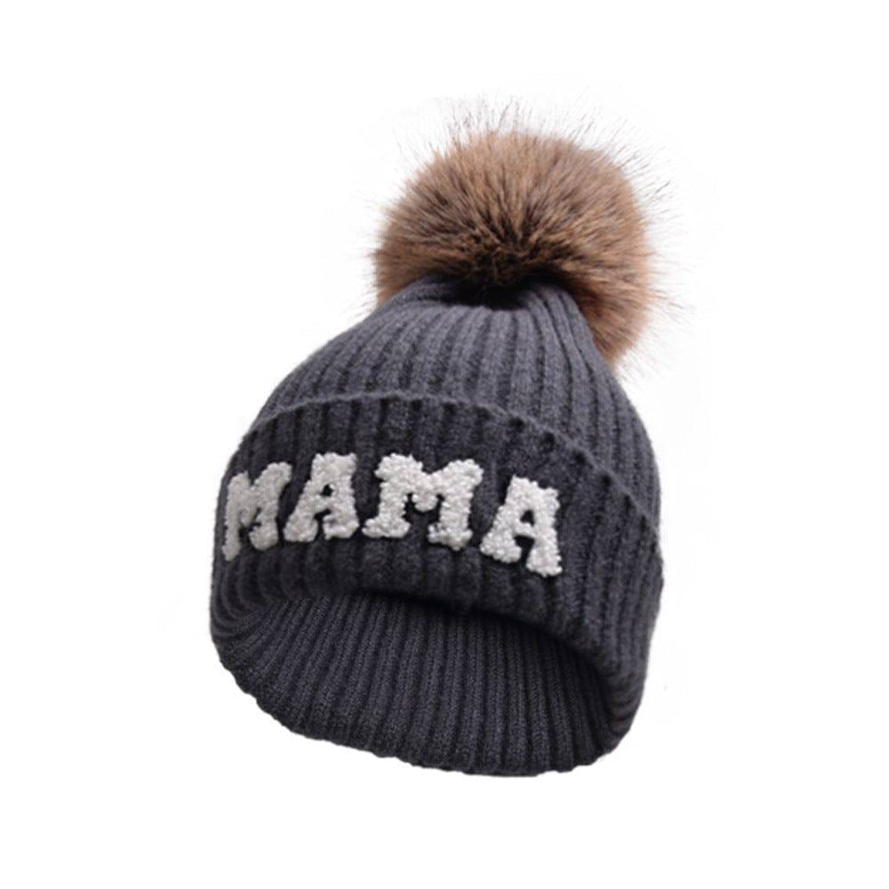 Letter MAMA Woolen Cap Outdoor Fur Ball Warm Hat - Xmaker