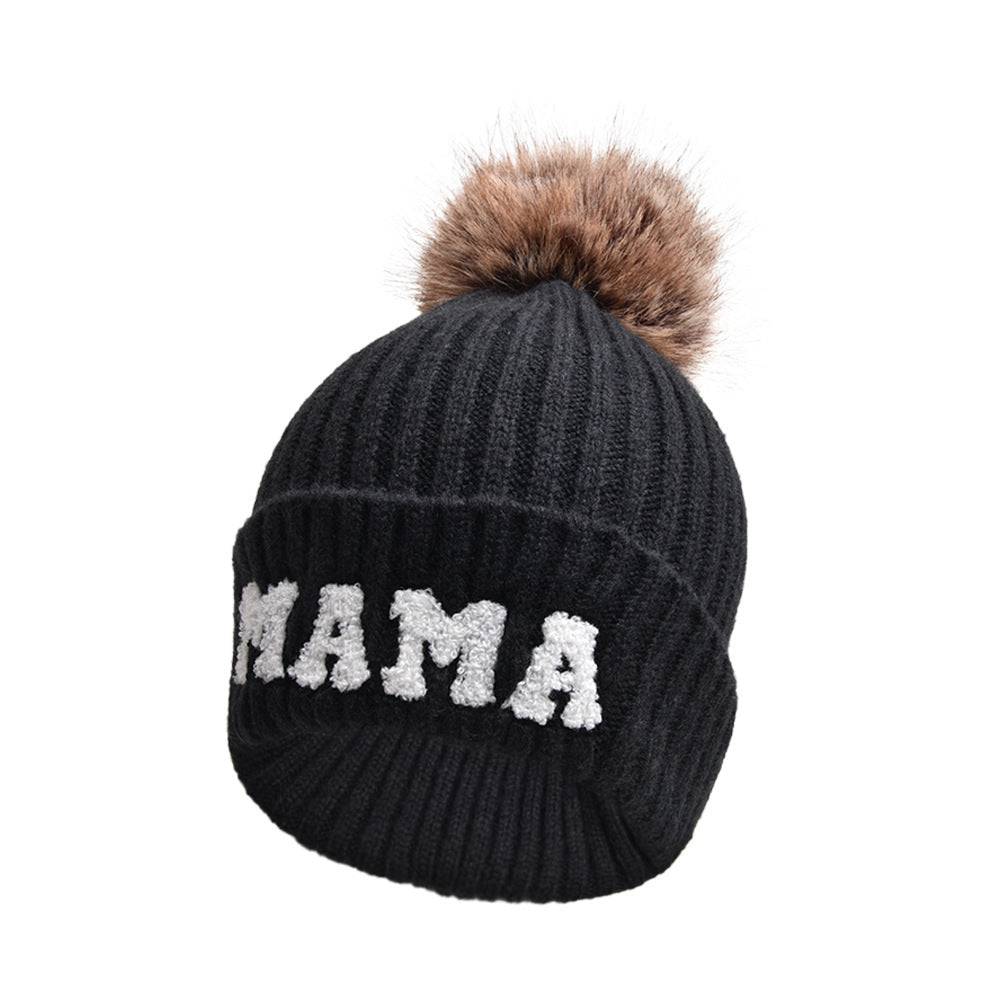 Letter MAMA Woolen Cap Outdoor Fur Ball Warm Hat - Xmaker