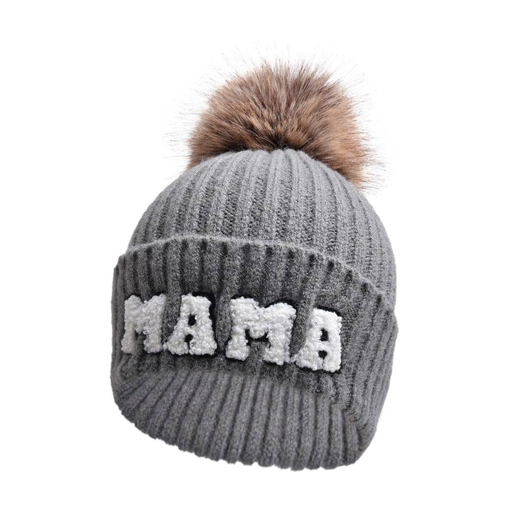 Letter MAMA Woolen Cap Outdoor Fur Ball Warm Hat - Xmaker