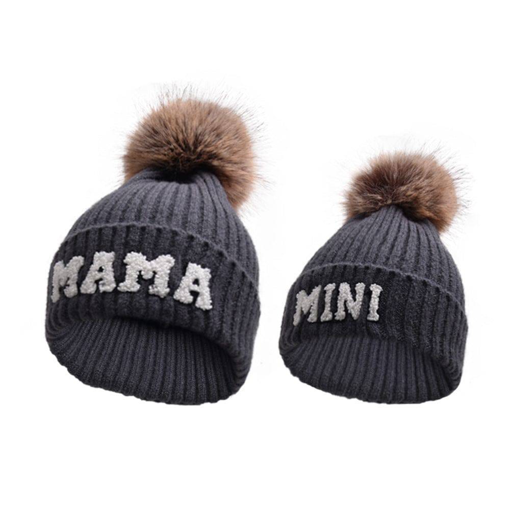 Letter MAMA Woolen Cap Outdoor Fur Ball Warm Hat - Xmaker