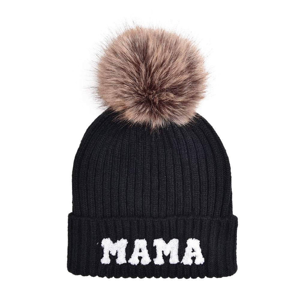 Letter MAMA Woolen Cap Outdoor Fur Ball Warm Hat - Xmaker