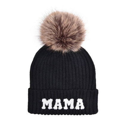 Letter MAMA Woolen Cap Outdoor Fur Ball Warm Hat - Xmaker