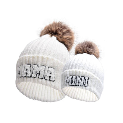 Letter MAMA Woolen Cap Outdoor Fur Ball Warm Hat - Xmaker